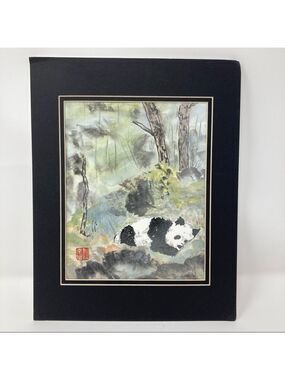Signed original panda water colour by Sandra Deguise